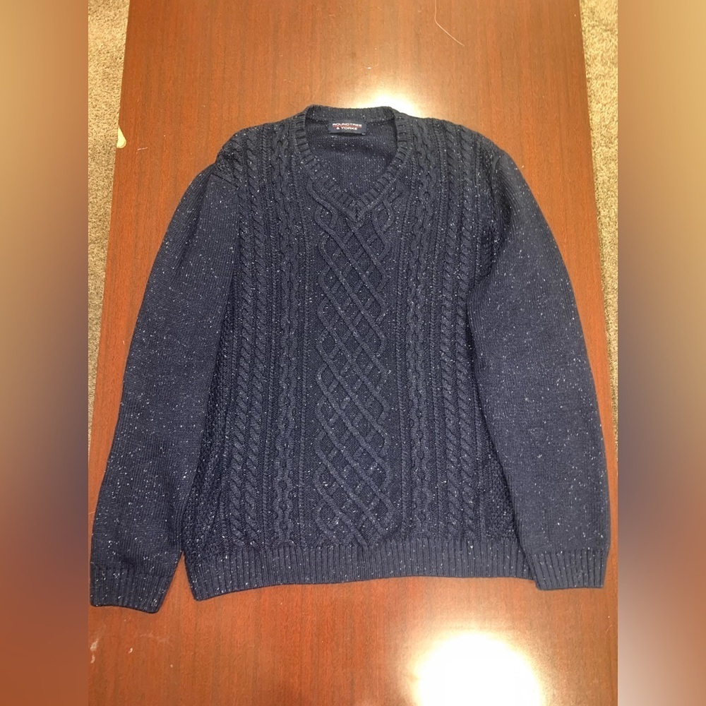 Roundtree & Yorke Navy Speckled Cable Knit Sweater